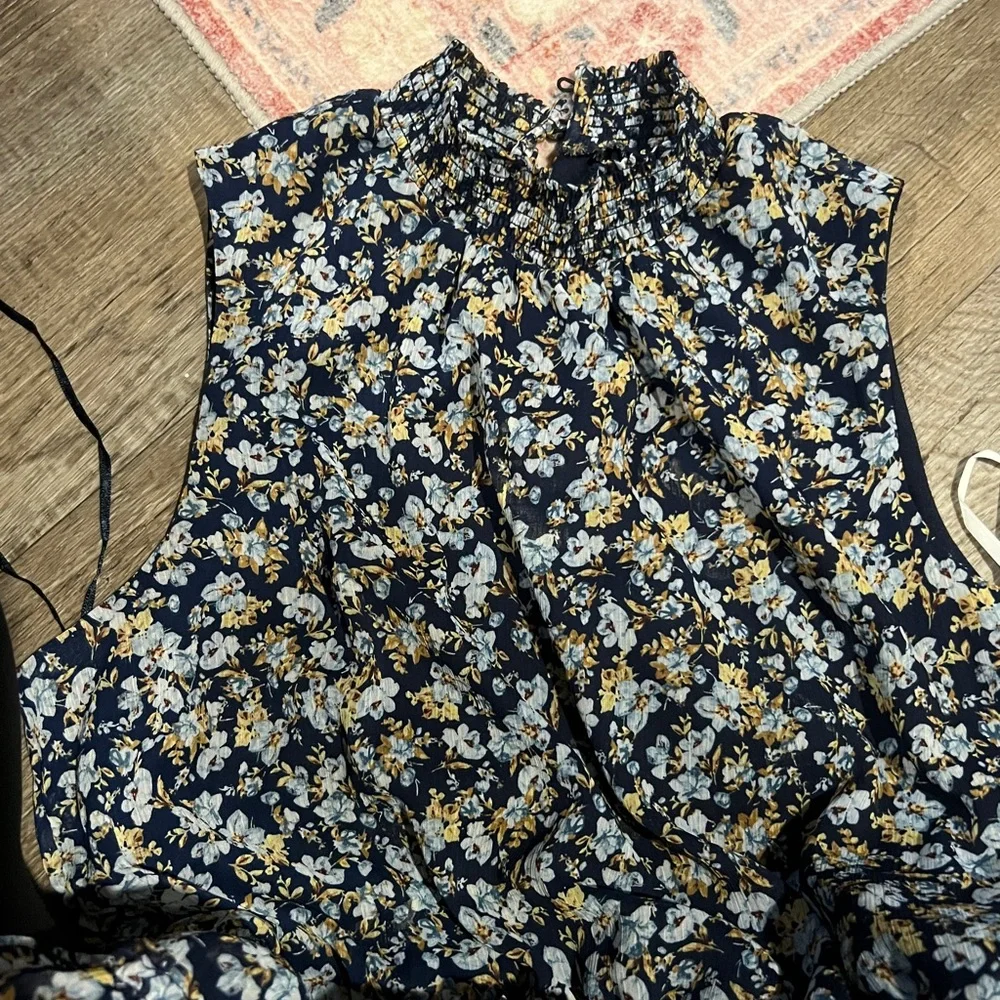 1. State Blue Floral Halter Tiered Smocked Spring Cottagecore Dress Blue XLarge - Picture 13 of 16